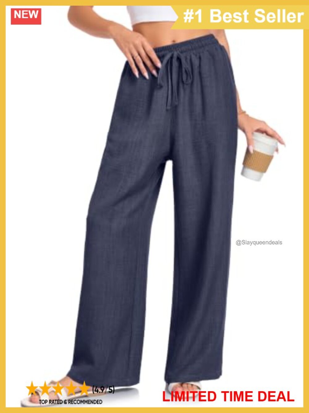 Womens Wide Leg Palazzo Lounge Pants High Waist Drawstring Pockets